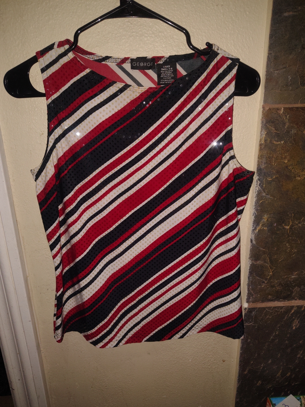 George Sleeveless Striped Sequin Top in Red, Black & White